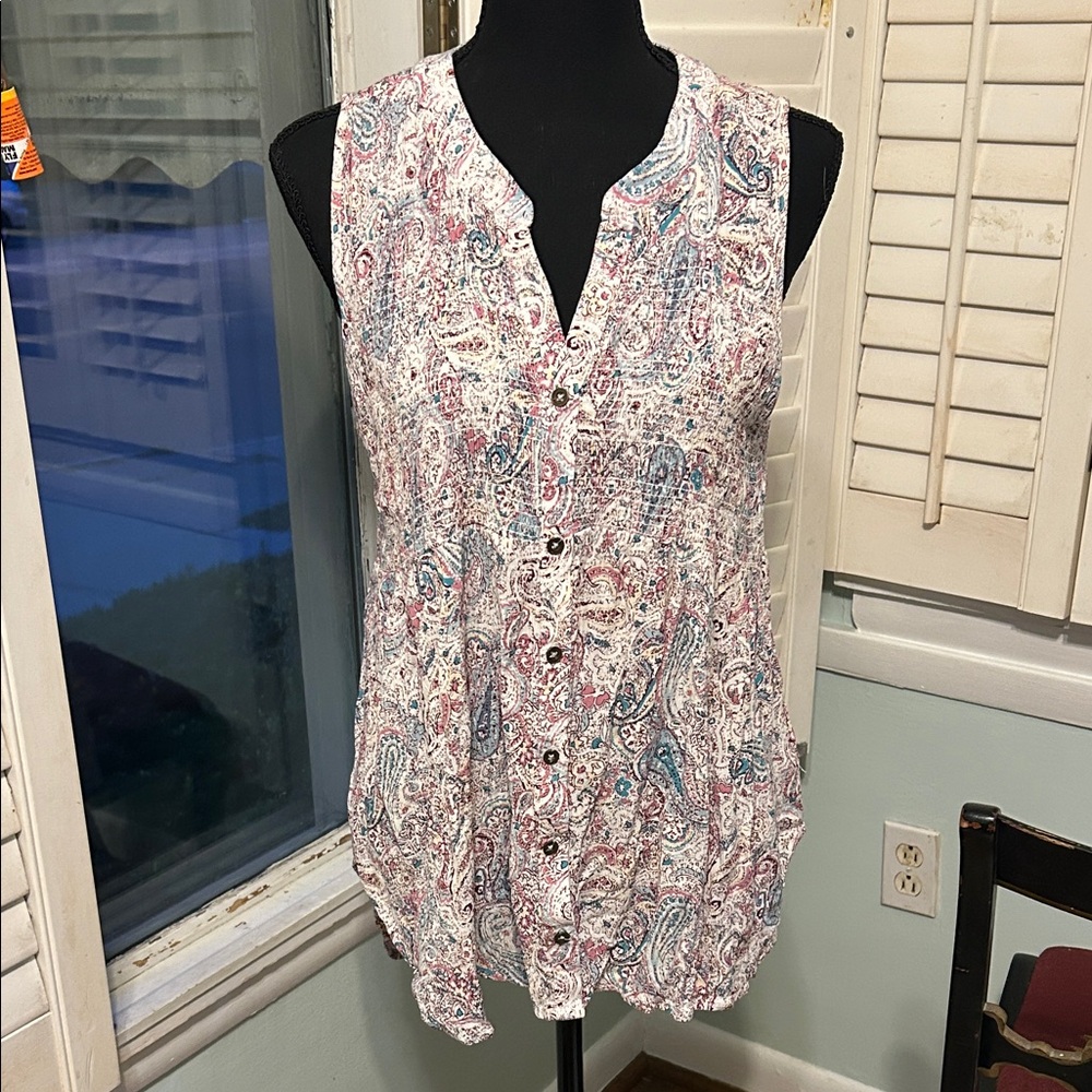 Knox Rose Paisley Button-Down Blouse - Pink and Blue